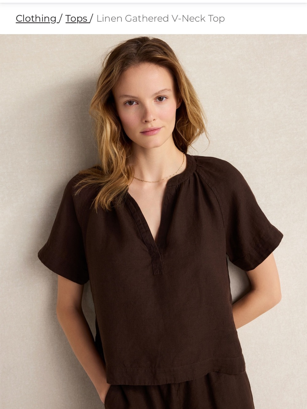 Haven Linen V-Neck Top - Brown